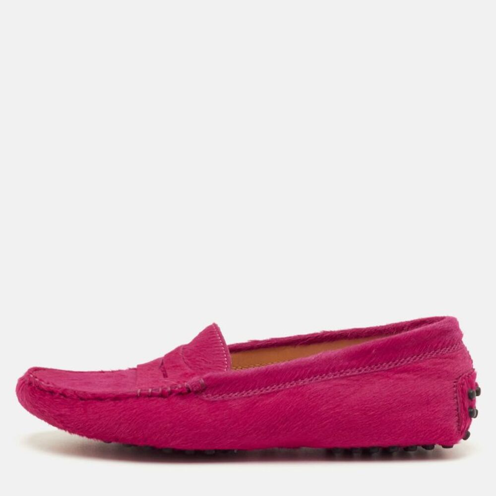 Tod's Size 35.5 Pink Calf Hair Penny Loafers